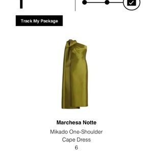 Marchesa Notte Olive One-Shoulder Cape Dress